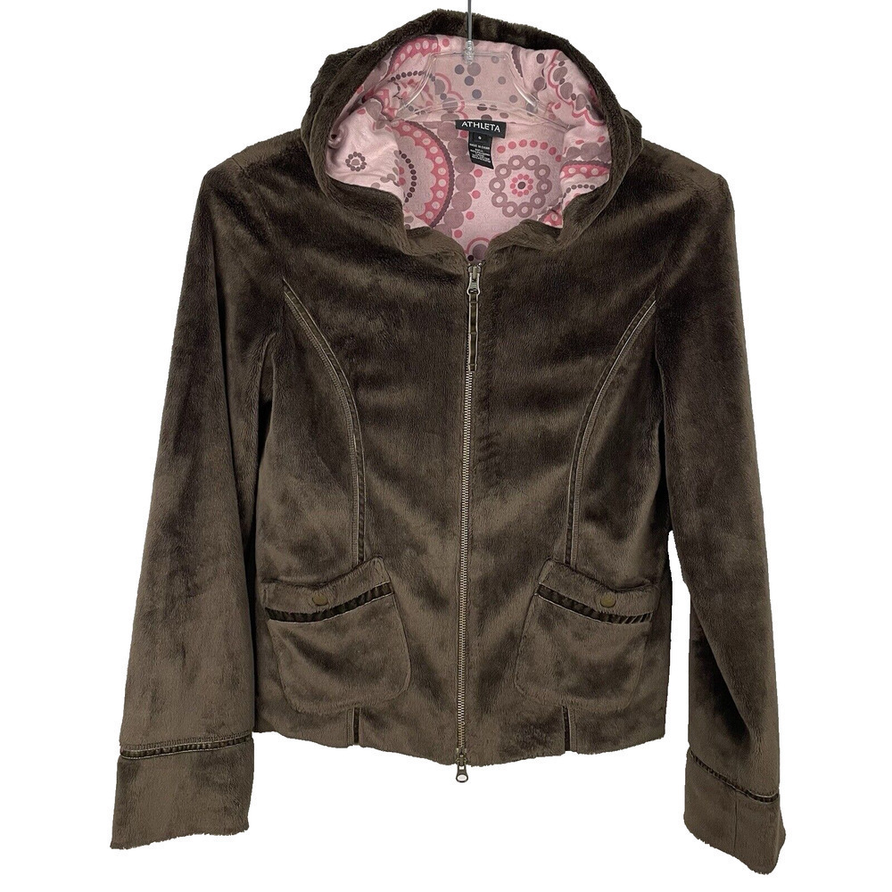 Athleta Full Zip Hoodie Sweater Jacket Size Small Chocolate Brown Soft Cozy